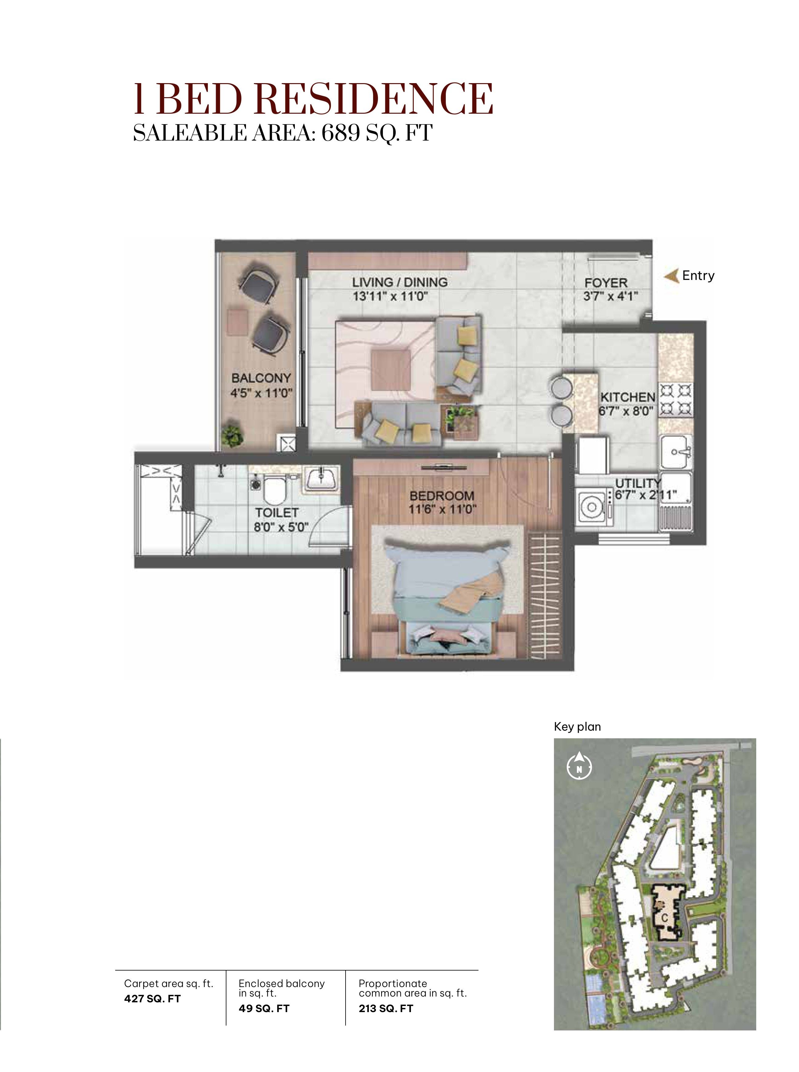 Two bedroom residence floor plan