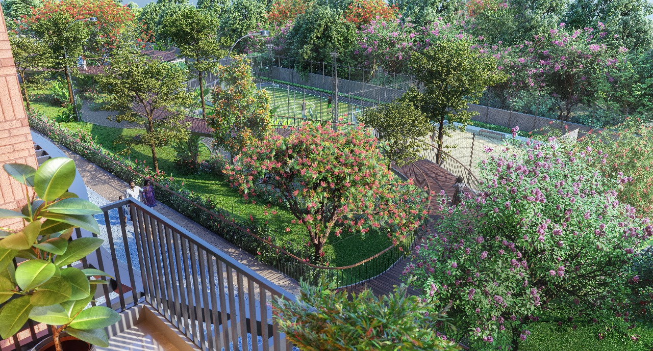 Vehicle-free landscaped greens at Winds of Change